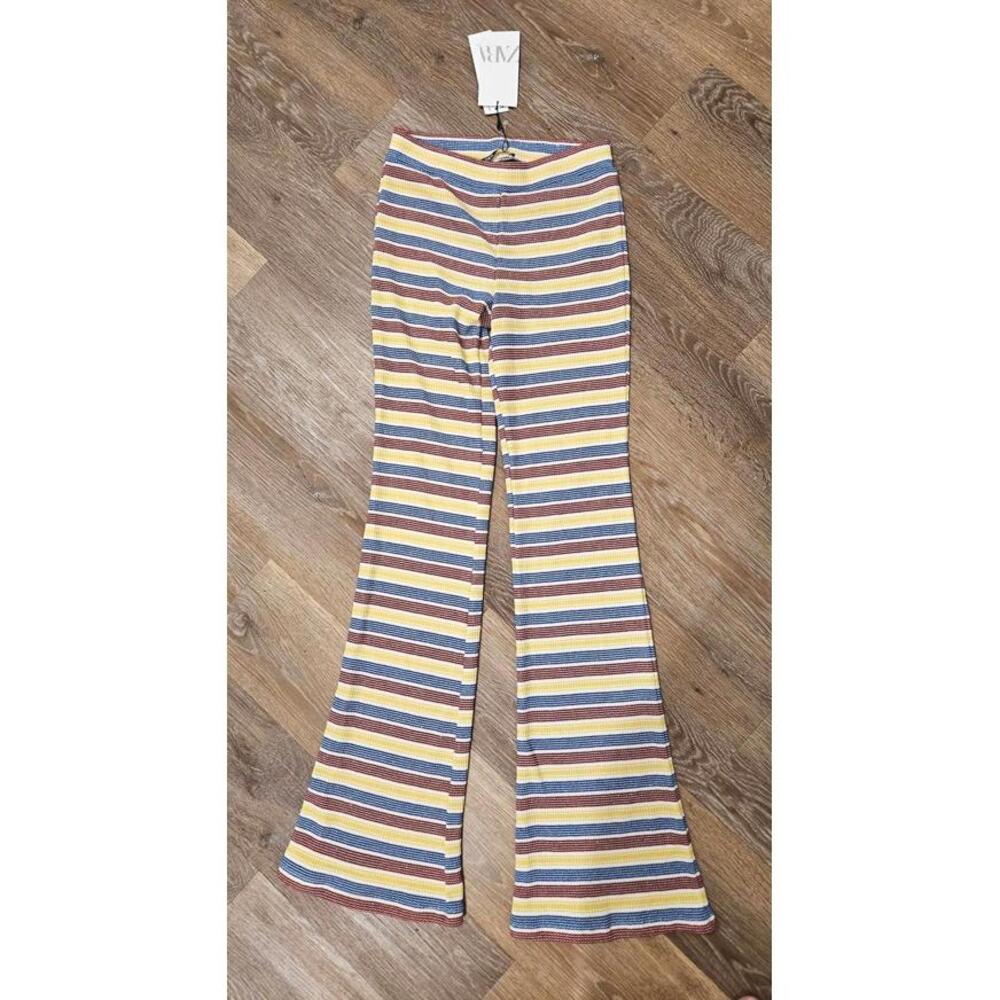ZARA Multi Color Horizontal Striped Ribbed Knit Pant Size S - Picture 3 of 4